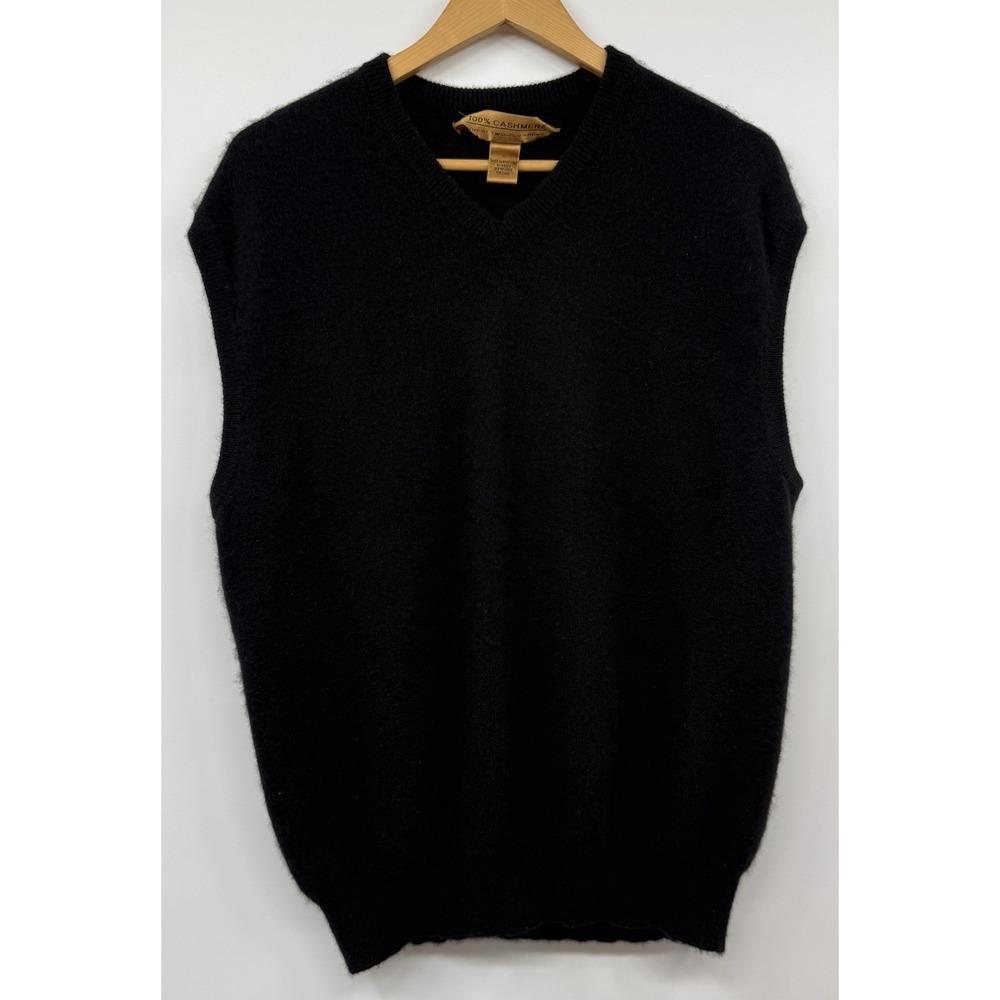 Finest Two-Ply Yarns Men's 100% Cashmere V Neck Sweater Vest Black LG Luxury VTG